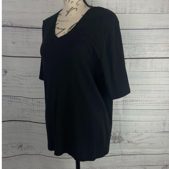 Chicos 2 Tee Shirt Womens L Black Short Elbow Sleeves V Neck Cotton - Picture 5 of 9